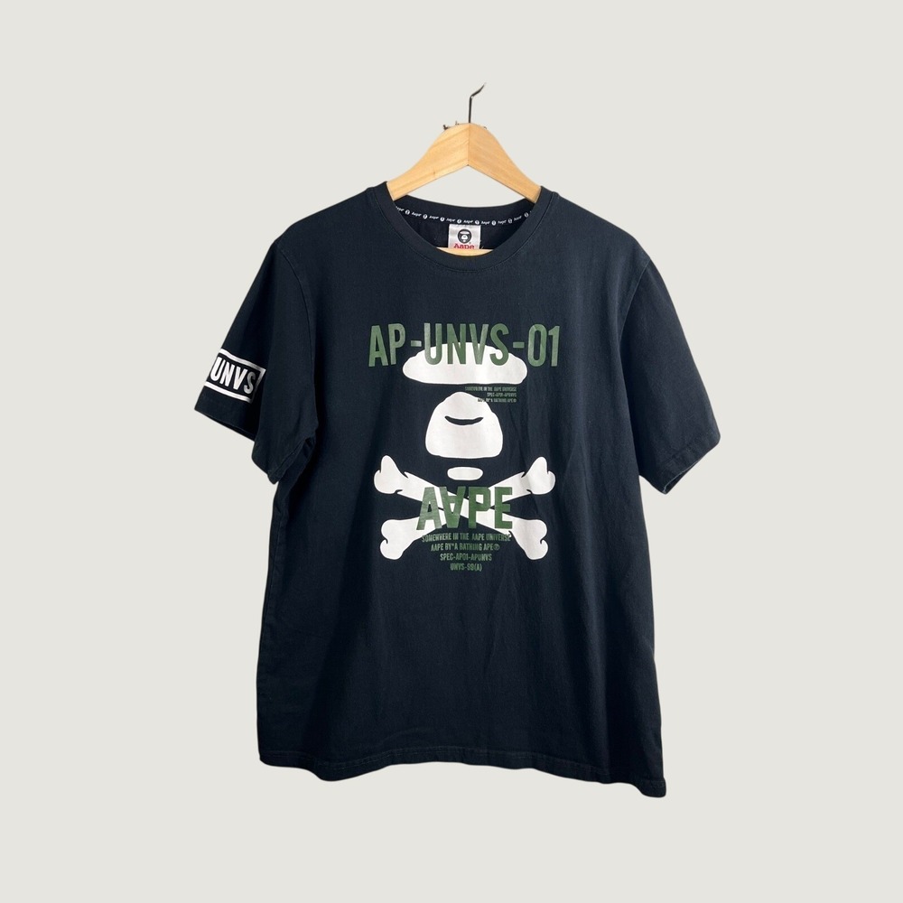 AAPE BY A BATHING APE Mens Black Graphic T-Shirt XXL Skull Crossbones AP-UNVS-01